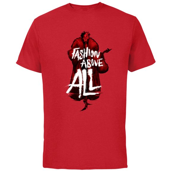 Disney Villains Cruella de Vil Fashion Above All - Short Sleeve Cotton T-Shirt for Adults - Customized-Red