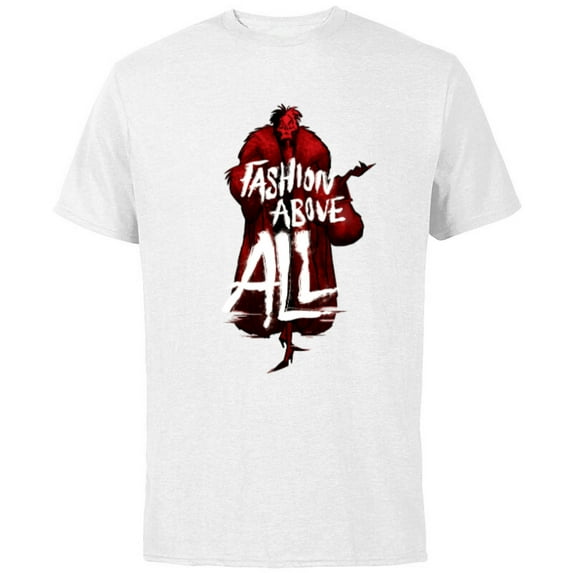 Disney Villains Cruella de Vil Fashion Above All - Short Sleeve Cotton T-Shirt for Adults - Customized-White