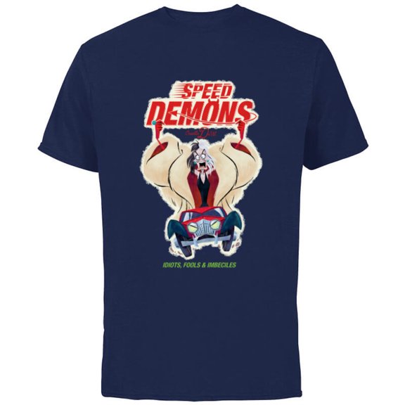 Disney Villains Cruella de Vil Speed Demons - Short Sleeve Cotton T-Shirt for Adults - Customized-Navy