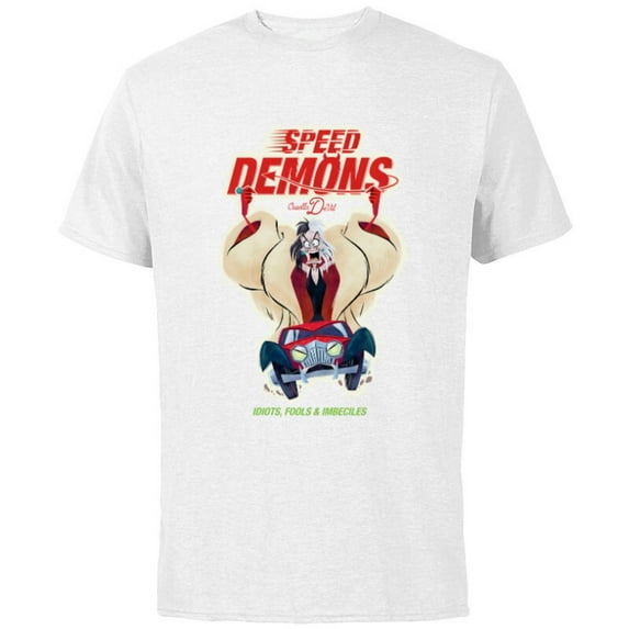 Disney Villains Cruella de Vil Speed Demons - Short Sleeve Cotton T-Shirt for Adults - Customized-White