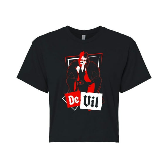 Disney Villains - De Vil - Juniors Cropped Cotton Blend T-Shirt