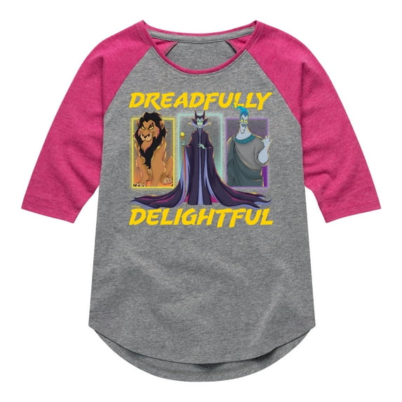Disney Villains - Dreadlfully Delightful Scar Maleficent Hades - Toddler & Youth Girls Raglan Graphic T-Shirt