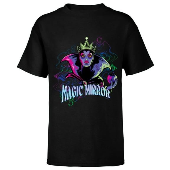 Disney Villains Evil Queen Magic Mirror Illustrated - Short Sleeve T-Shirt for Kids - Customized-Black