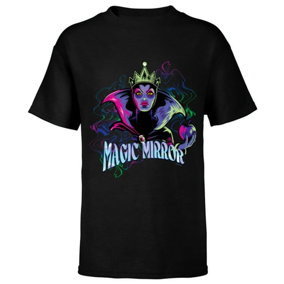 Disney Villains Evil Queen Magic Mirror Illustrated - Short Sleeve T-Shirt for Kids - Customized-Black
