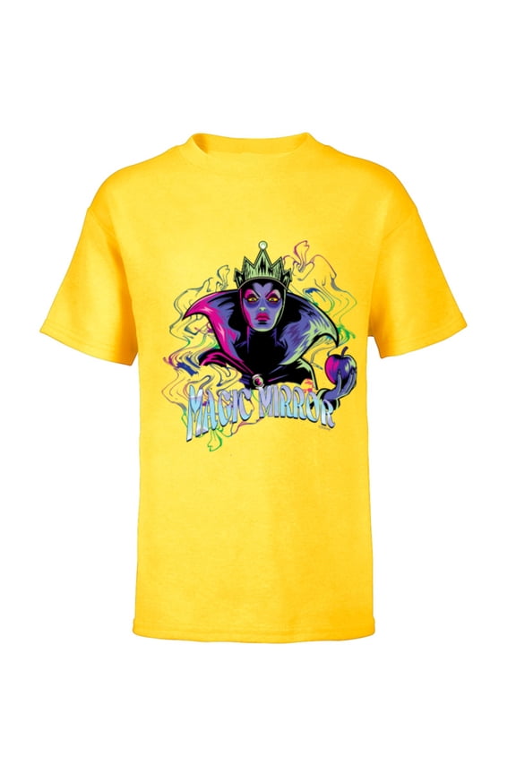Villains Evil Queen Magic Mirror Illustrated - Short Sleeve T-Shirt for Kids - Customized-Yellow