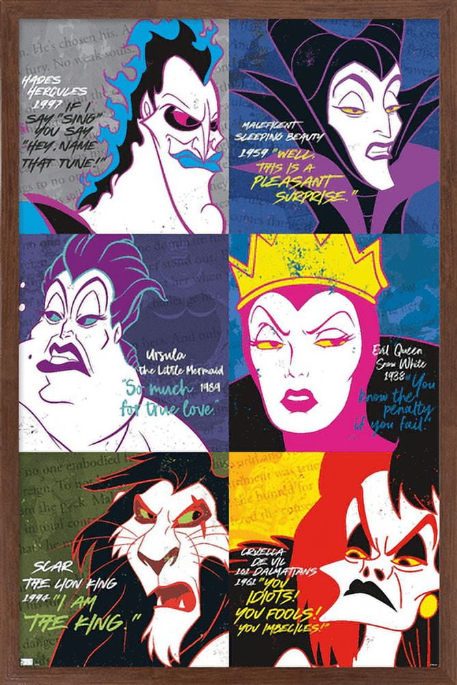 Disney Villains - Grid Wall Poster, 14.725" x 22.375", Framed
