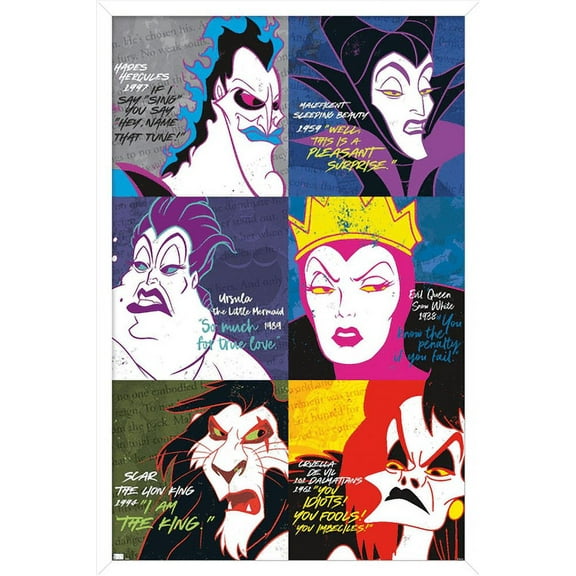 Disney Villains - Grid Wall Poster, 22.375" x 34", Framed