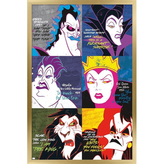 Disney Villains - Grid Wall Poster, 22.375" x 34", Framed
