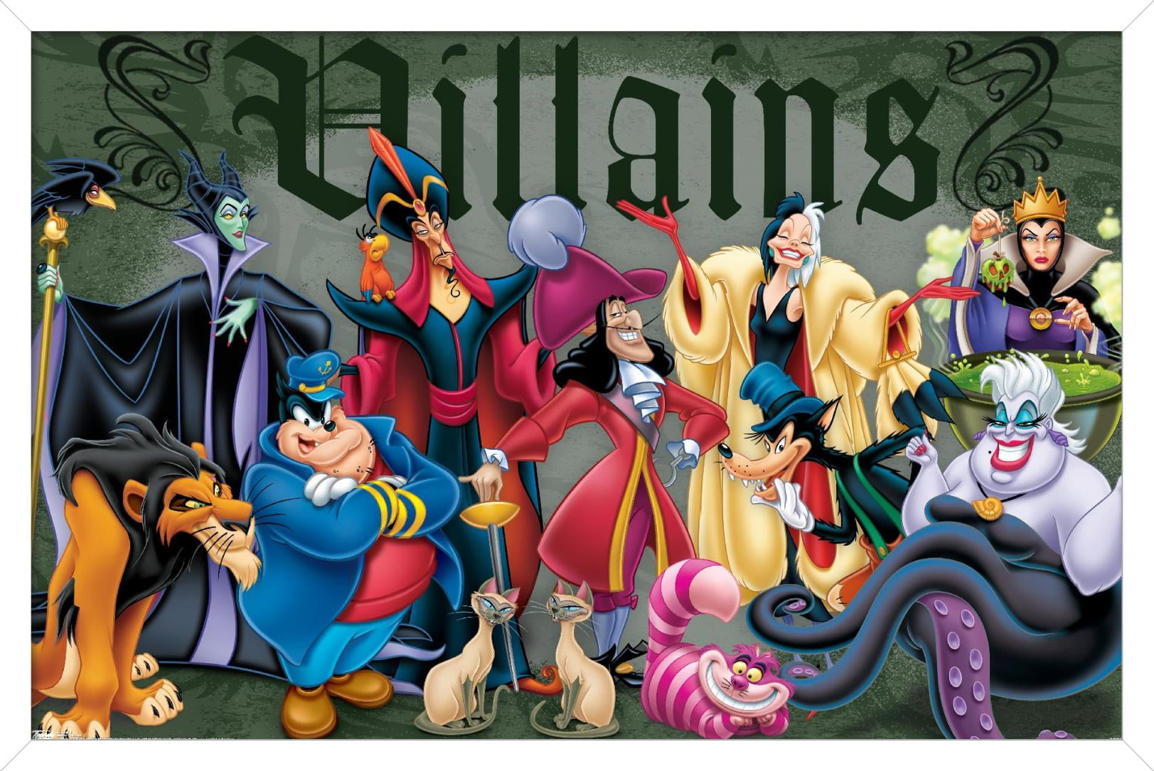 ディズニーVillains ポスター額入り Disney Villains - Group Pose Wall Poster with Push Pins, 22.375