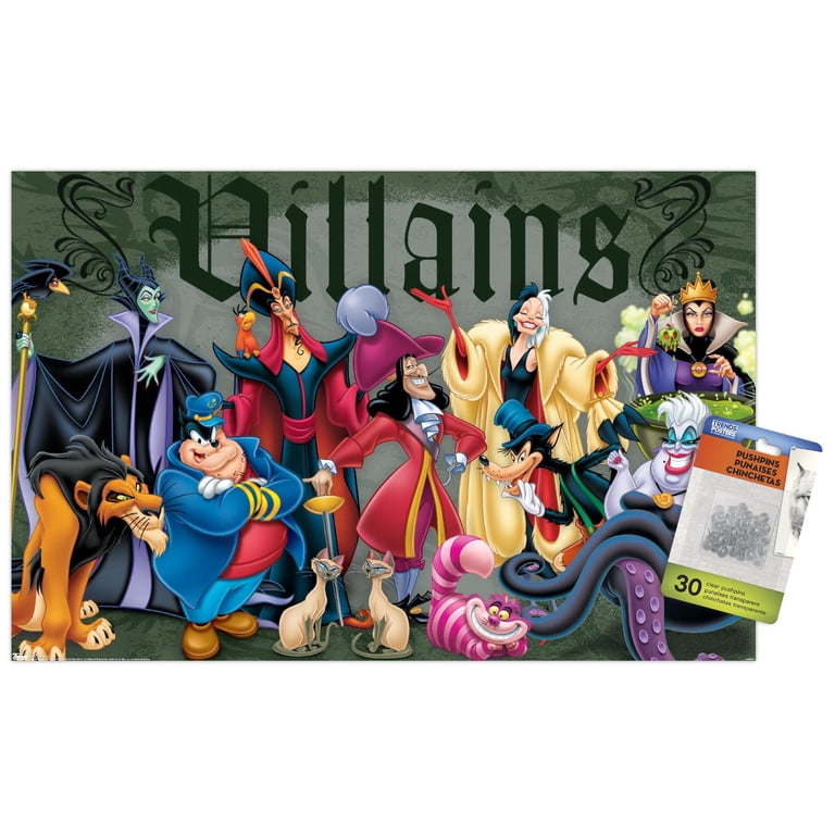 Disney Villains - Group Pose Wall Poster with Push Pins, 14.725