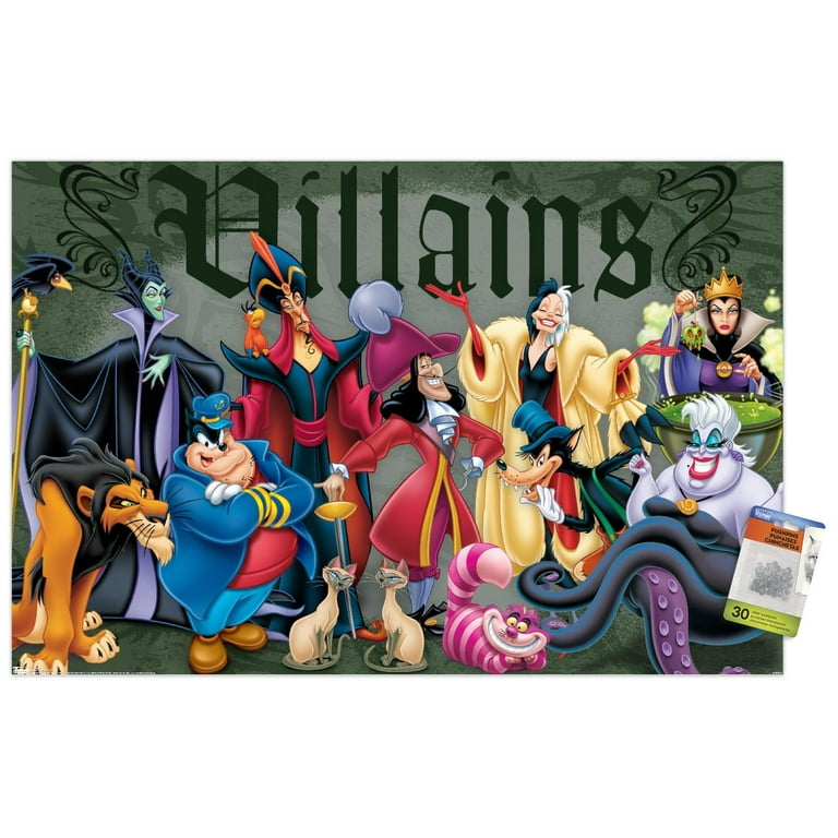 Disney Villains - Group Pose Wall Poster with Push Pins, 22.375