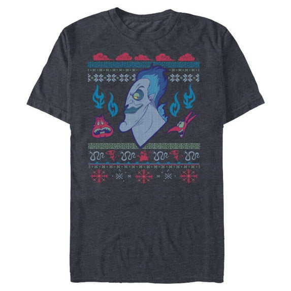 Disney Villains Hercules Hades Ugly Christmas Sweater - Short Sleeve Blended T-Shirt for Adults - Customized-Navy Heather