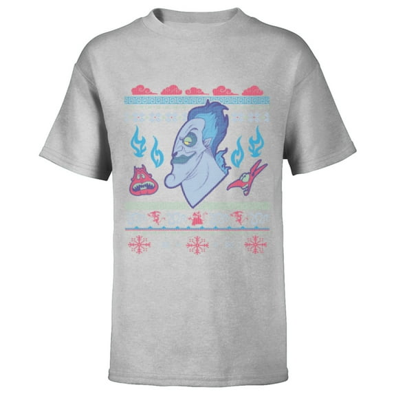 Disney Villains Hercules Hades Ugly Christmas Sweater - Short Sleeve T-Shirt for Kids - Customized-Athletic Heather