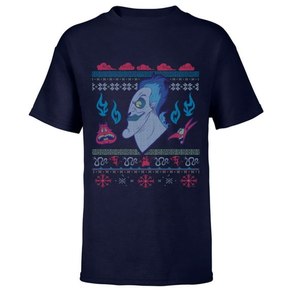 Disney Villains Hercules Hades Ugly Christmas Sweater - Short Sleeve T-Shirt for Kids - Customized-Navy