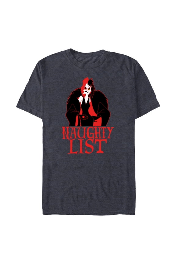 Villains Holiday Christmas Cruella Naughty List - Short Sleeve Blended T-Shirt for Adults - Customized-Navy Heather