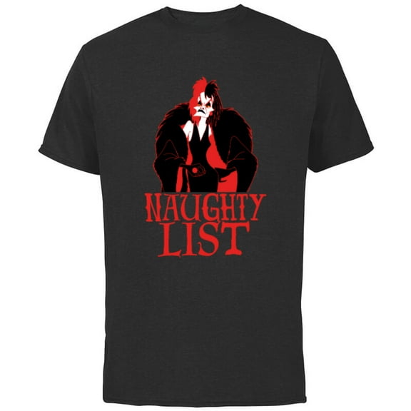 Disney Villains Holiday Christmas Cruella Naughty List - Short Sleeve Cotton T-Shirt for Adults - Customized-Black
