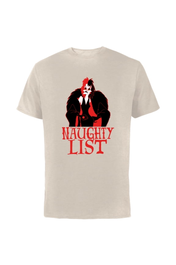 Villains Holiday Christmas Cruella Naughty List - Short Sleeve Cotton T-Shirt for Adults - Customized-Natural