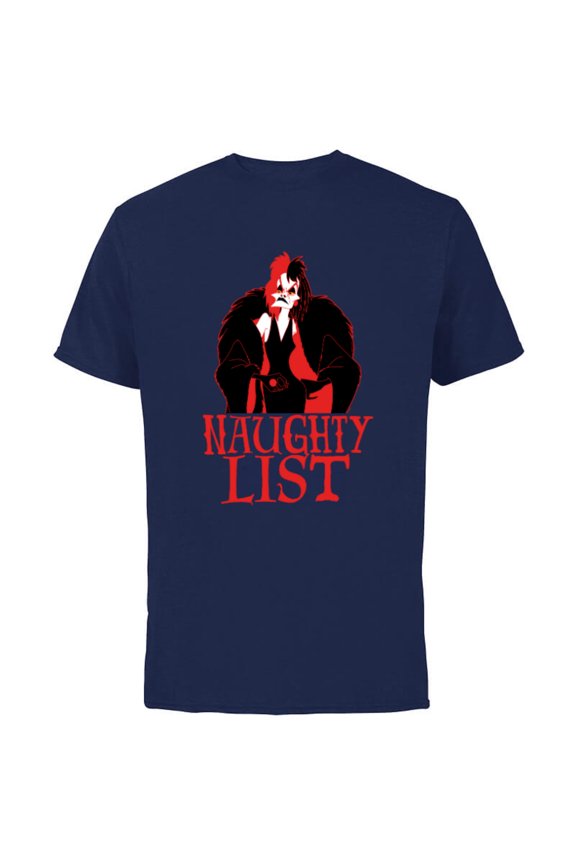 Villains Holiday Christmas Cruella Naughty List - Short Sleeve Cotton T-Shirt for Adults - Customized-Navy