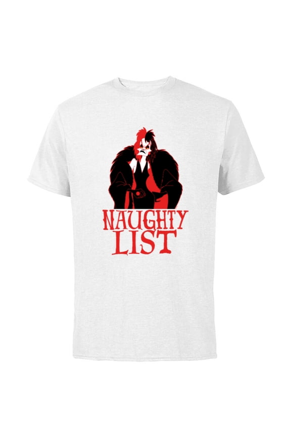 Villains Holiday Christmas Cruella Naughty List - Short Sleeve Cotton T-Shirt for Adults - Customized-White
