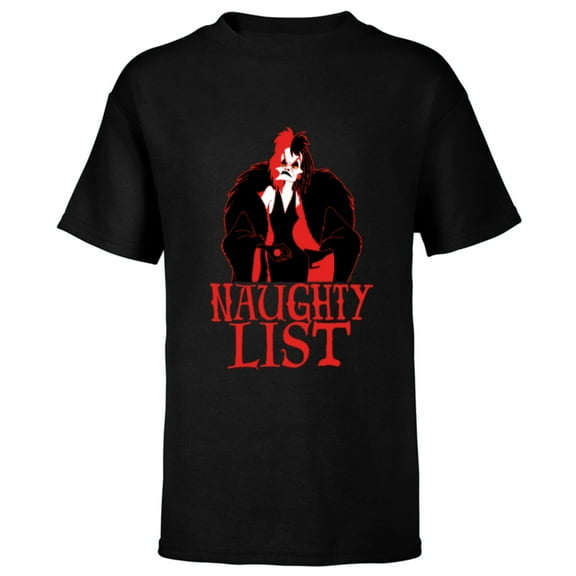 Disney Villains Holiday Christmas Cruella Naughty List - Short Sleeve T-Shirt for Kids - Customized-Black