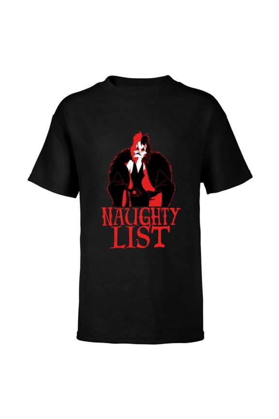 Villains Holiday Christmas Cruella Naughty List - Short Sleeve T-Shirt for Kids - Customized-Black