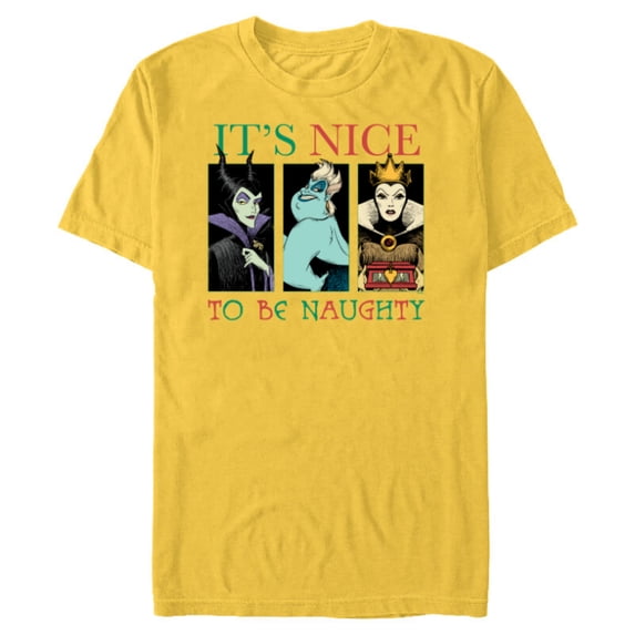 Disney Villains Holiday Christmas It’s Nice to Be Naughty - Short Sleeve Blended T-Shirt for Adults - Customized-Yellow