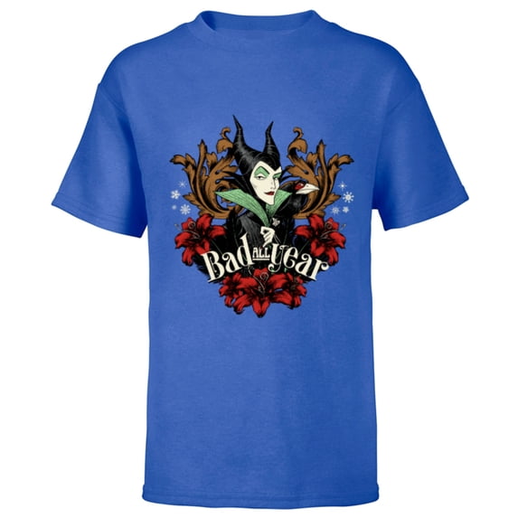 Disney Villains Holiday Christmas Maleficent Bad All Year - Short Sleeve T-Shirt for Kids - Customized-Royal