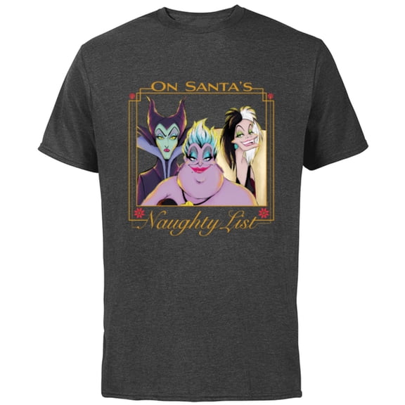 Disney Villains Holiday Christmas On Santa’s Naughty List - Short Sleeve Cotton T-Shirt for Adults - Customized-Charcoal