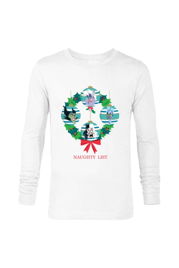 Villains Holiday Christmas Wreath Naughty List - Long Sleeve T-Shirt for Men - Customized-White
