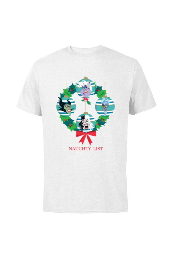 Villains Holiday Christmas Wreath Naughty List - Short Sleeve Cotton T-Shirt for Adults - Customized-White