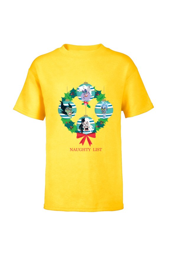Villains Holiday Christmas Wreath Naughty List - Short Sleeve T-Shirt for Kids - Customized-Yellow