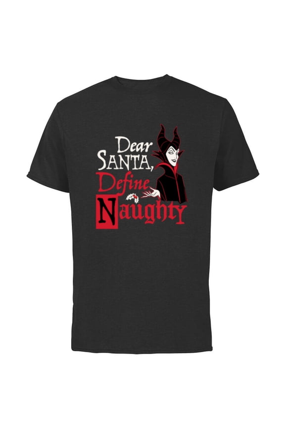 Villains Holiday Maleficent Dear Santa Define Naughty - Short Sleeve Cotton T-Shirt for Adults - Customized-Black