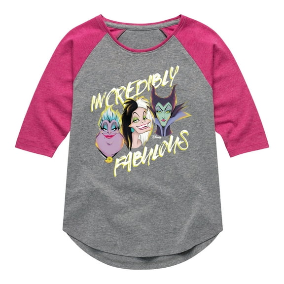 Disney Villains - Incredibly Fabulous - Toddler & Youth Girls Raglan Graphic T-Shirt