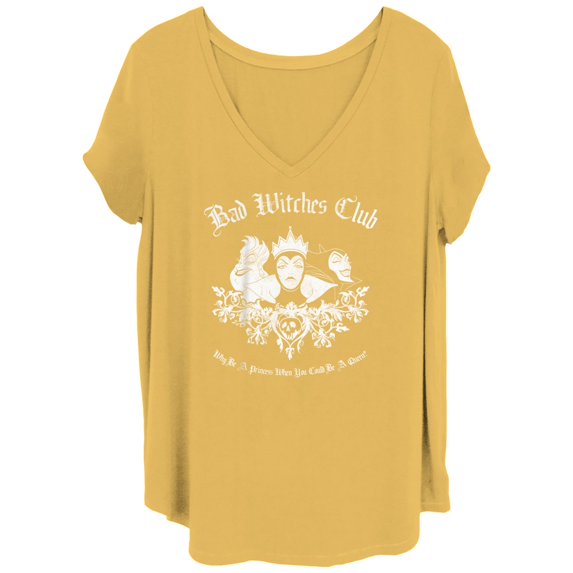Disney Villains Juniors' Plus Size "Bad Witches Club" Group Shot Graphic Tee Color: Ochre Size: 4X