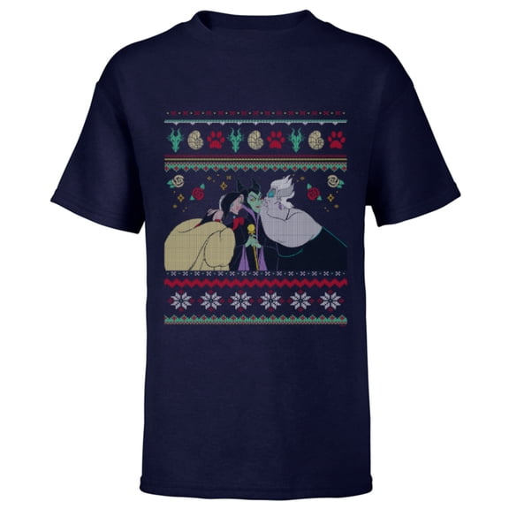 Disney Villains Maleficent Ursula Cruella Christmas Sweater - Short Sleeve T-Shirt for Kids - Customized-Navy