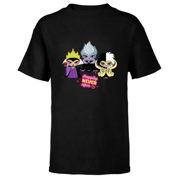 Disney Villains Queen Ursula Cruella Happily NEVER After - Short Sleeve T-Shirt for Kids - Customized-Black