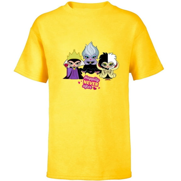 Disney Villains Queen Ursula Cruella Happily NEVER After - Short Sleeve T-Shirt for Kids - Customized-Yellow