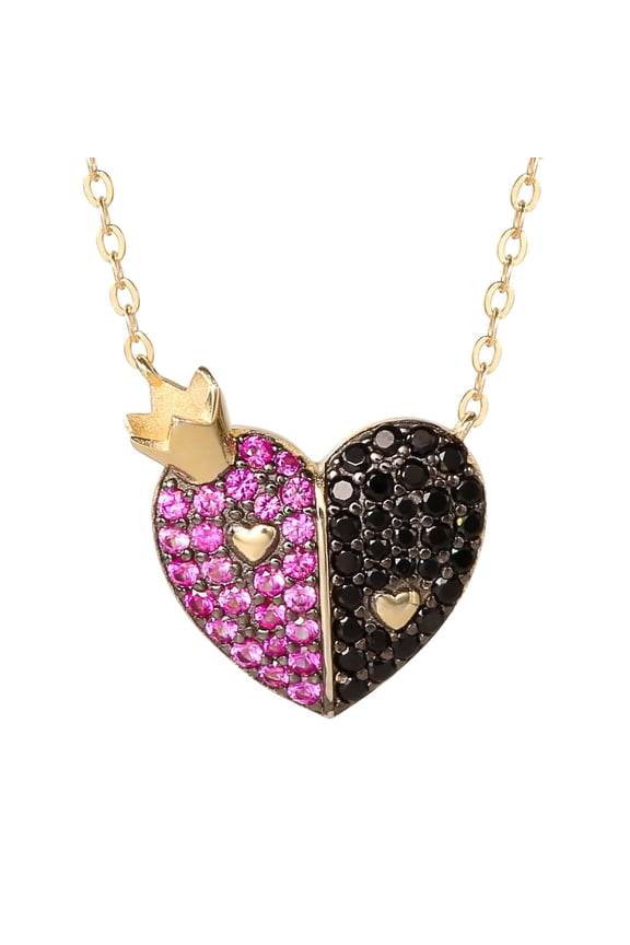 Villains Queen of Hearts Necklace 18" Official License, 18k Gold Flash-Plated Sterling Silver with Cubic Zirconia