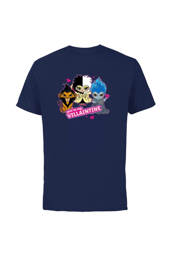 Villains Scar Cruella and Hades You’re My Villaintine - Short Sleeve Cotton T-Shirt for Adults - Customized-Navy