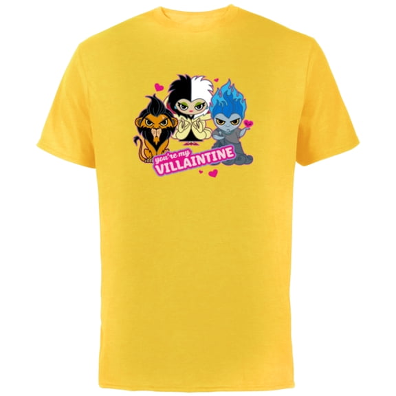 Disney Villains Scar Cruella and Hades You’re My Villaintine - Short Sleeve Cotton T-Shirt for Adults - Customized-Yellow