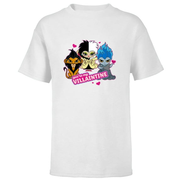 Disney Villains Scar Cruella and Hades You’re My Villaintine - Short Sleeve T-Shirt for Kids - Customized-White