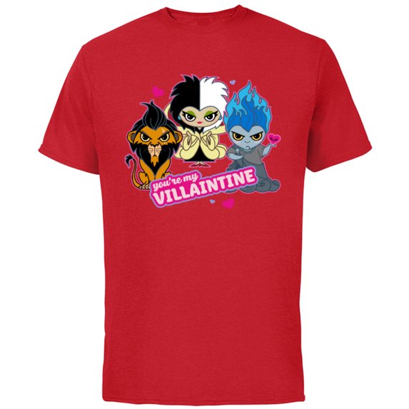 Disney Villains Scar Hades Cruella You’re My Villaintine - Short Sleeve Cotton T-Shirt for Adults - Customized-Red