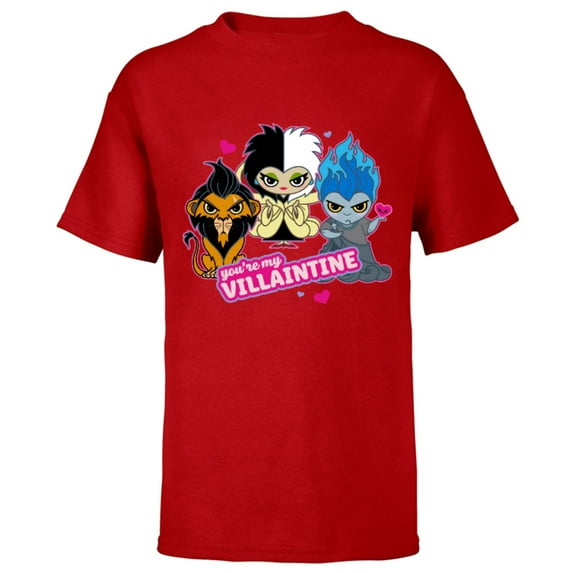 Disney Villains Scar Hades Cruella You’re My Villaintine - Short Sleeve T-Shirt for Kids - Customized-Red