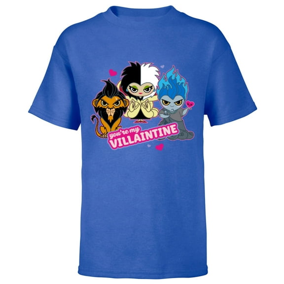 Disney Villains Scar Hades Cruella You’re My Villaintine - Short Sleeve T-Shirt for Kids - Customized-Royal