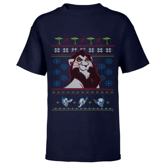 Disney Villains The Lion King Scar Ugly Christmas Sweater - Short Sleeve T-Shirt for Kids - Customized-Navy