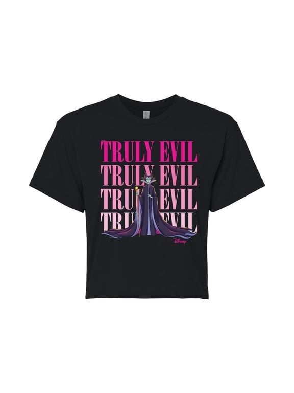 Villains - Truly Evil Maleficent - Juniors Cropped Cotton Blend T-Shirt
