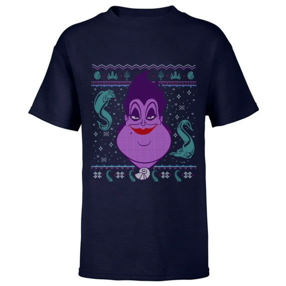 Disney Villains Ursula Ugly Christmas Sweater - Short Sleeve T-Shirt for Kids - Customized-Navy