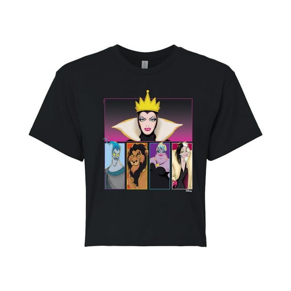 Disney Villains - Villains Grid - Juniors Cropped Cotton Blend T-Shirt