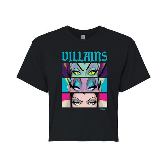 Disney Villains - Villains Stacked - Juniors Cropped Cotton Blend T-Shirt
