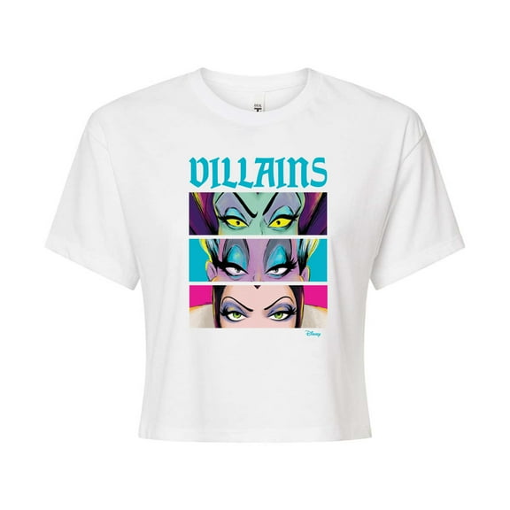 Disney Villains - Villains Stacked - Juniors Cropped Cotton Blend T-Shirt